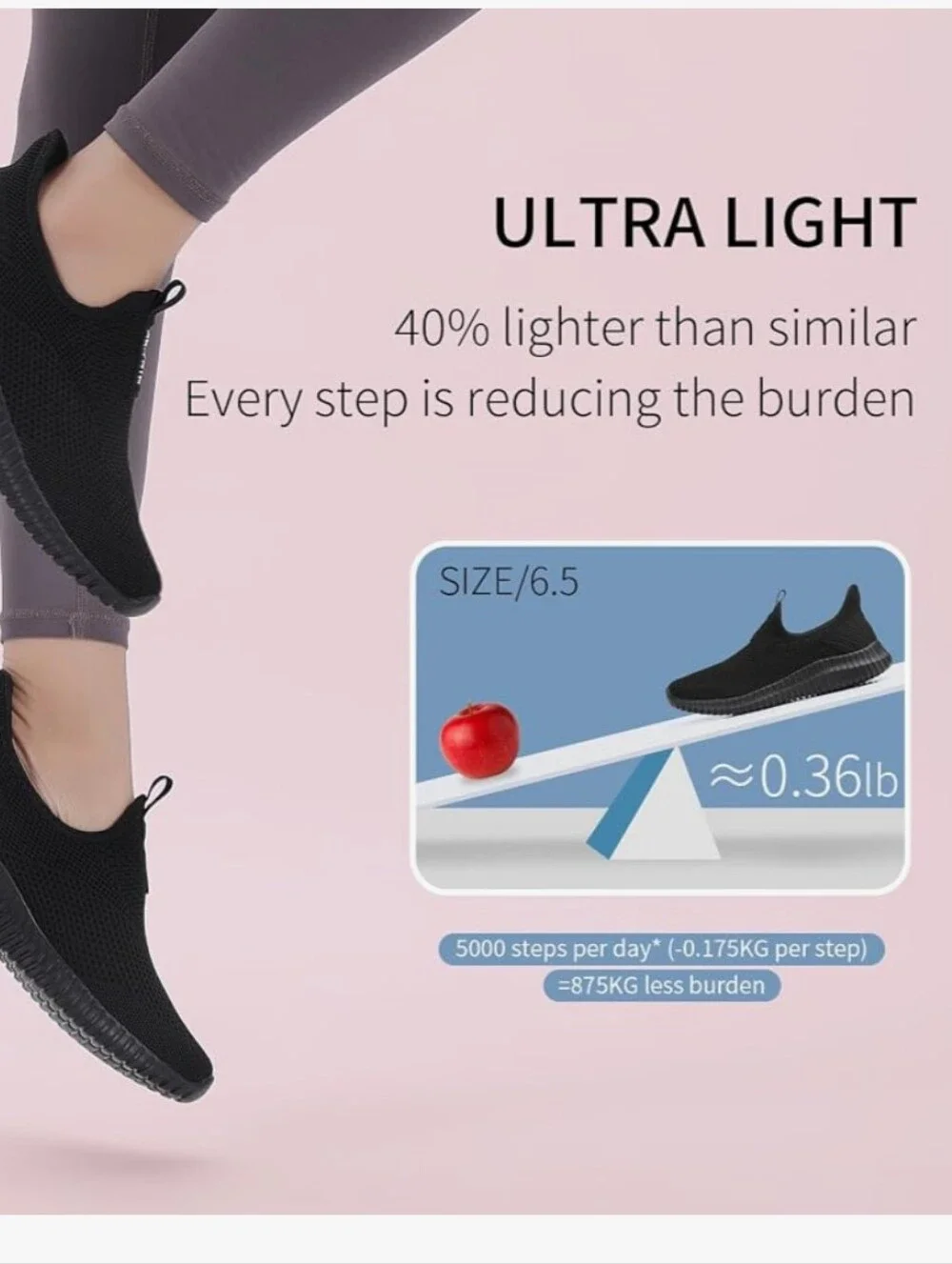 Slip-On Black Knit Women's Sneakers Walking Shoes Lightweight Breathable